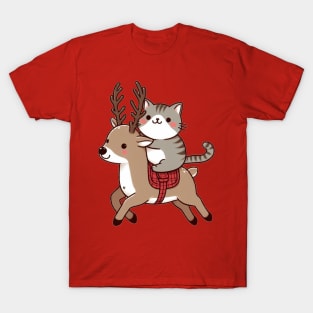 Cat Riding on Reindeer T-Shirt